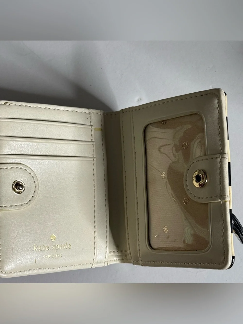 kate spade Black and Cream Striped Patent Leather Wallet